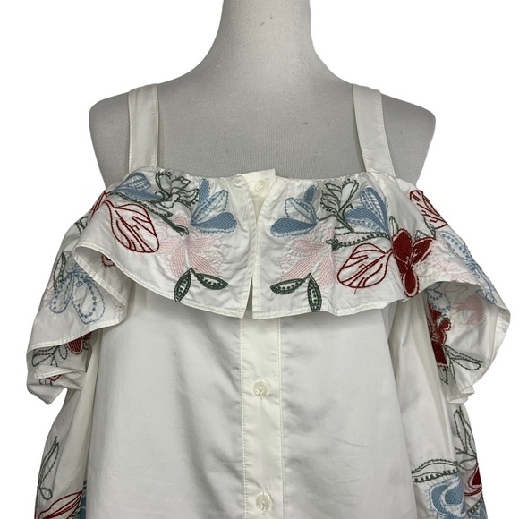 Parker Womens Upton Square-Neck Cold-Shoulder Embroidered Poplin Blouse Sz Med - Picture 4 of 13
